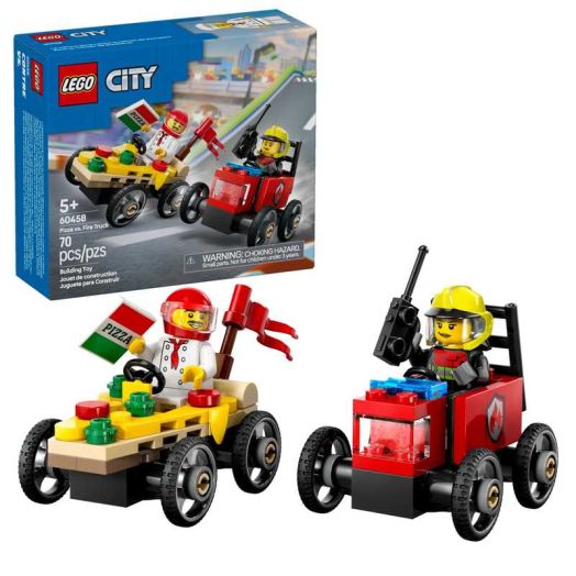 LEGO City Pizza vs. Fire Truck Race Car Pack Toy - Building Toys for Kids, Boys & Girls, Ages 5+ - Gifts for Birthdays & Holidays - Includes 2 Minifigures - 60458
