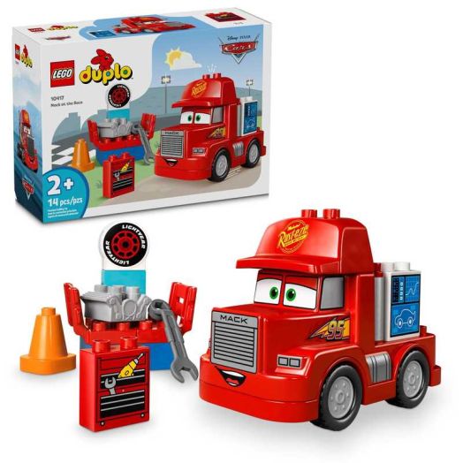 LEGO DUPLO Disney and Pixar's Cars Mack at the Race Building Set, Toy for Toddler Boys and Girls, Toddler Car Toy for Kids to Learn Through Play, Buildable Red Hauler Truck from the Cars Movie, 10417