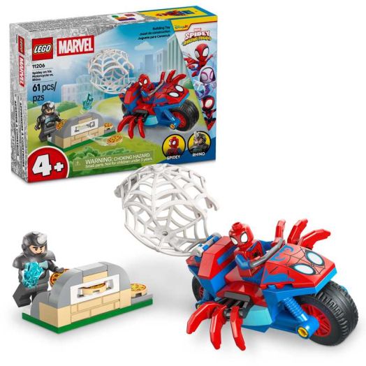 LEGO Marvel Spidey And His Amazing Friends Spidey on his Motorcycle vs. Rhino Building Toy for Kids - Super Hero Pretend Playset for Preschool Boys & Girls, Ages 4+ - Gift Idea for Birthdays - 11206