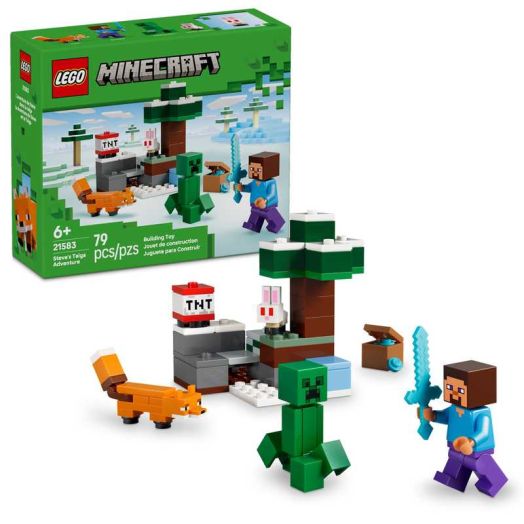 LEGO Minecraft Steve's Taiga Adventure Building Toy for Boys & Girls - Video Game Playset & Toy Figures for Kids, Ages 6 + - W/2 Minifigures & 2 Pretend Play Animals - Gift Idea for Birthdays - 21583