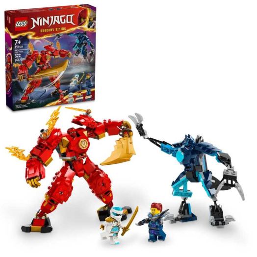 LEGO NINJAGO Kai's Elemental Fire Mech Action Figure, Mini Ninja Toy for Kids with Customizable Red Ninja Figure plus Kai and Zane Minifigures, Adventure Set for Boys and Girls Ages 7 and Up, 71808