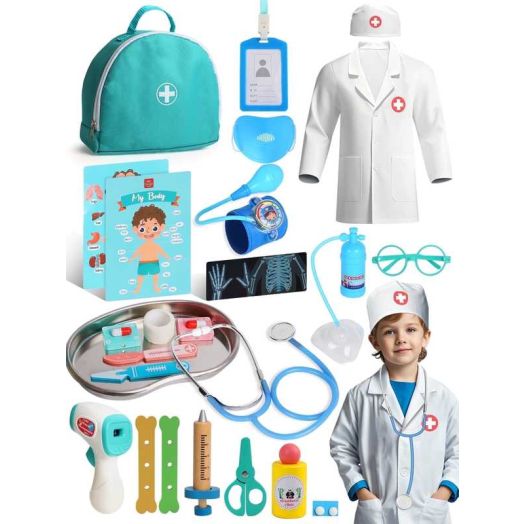 Doctor Kit for Kids Realistic, 36PCS Kids Doctor Kit Wooden, Doctor Pretend Playset