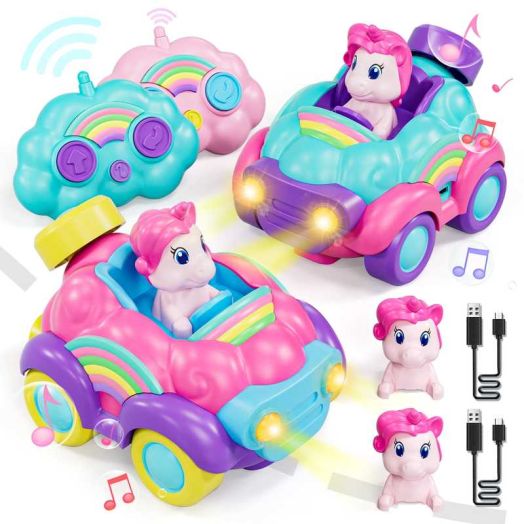 Toddler Girl Toys, Rechargeable Remote Control Car for Toddlers Ages 2-4, Girls Toys, 2 Packs Unicorn Toys RC Cars with Lights & Music, Toys for 2 3 4 Years Old Girls