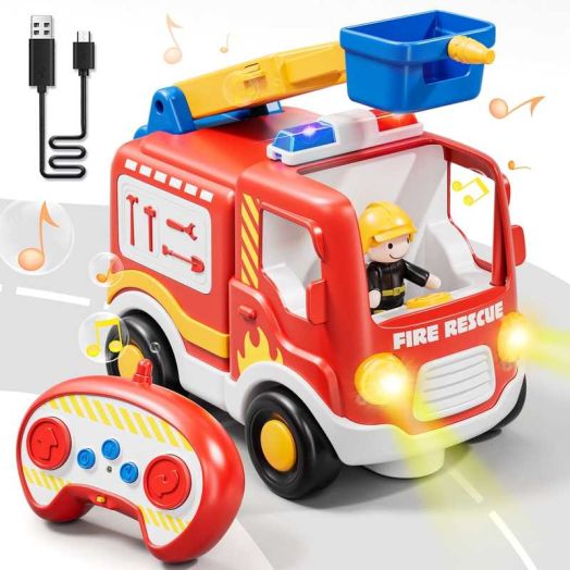 Toys for 2 Year Old Boys Toys, Rechargeable Remote Control Car for Toddler, Kids Toys Age 2 3 4 5, Fire Car with LED Lights & Music, Gifts for Toddler Boys 18+ Months