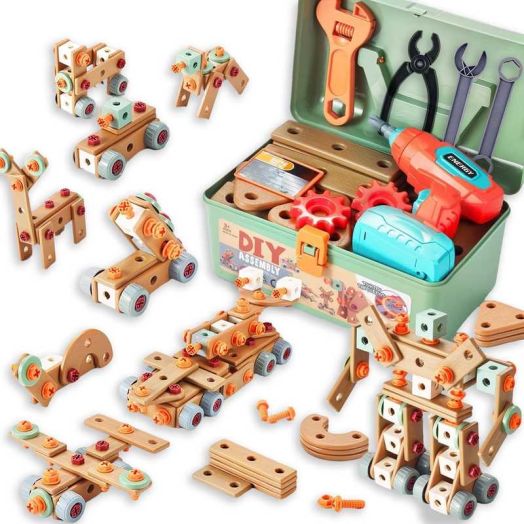 LieGorJi 144Pcs Kids Construction Tool Set with Toolbox, Toddler Set with Drill, Montessori Educational Toys, Ideal Gifts for 1-3 3-5 5-8 Year Old