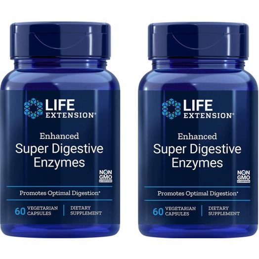 Life Extension Enhanced Super Digestive Enzymes (2 Bottles of 60 caps)