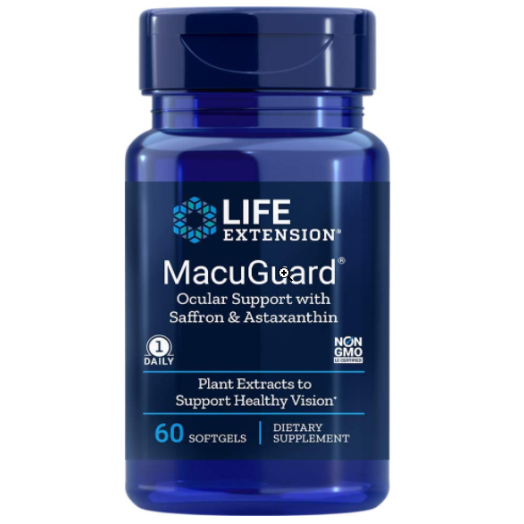 Life Extension MacuGuard Ocular Support with Saffron and Astaxanthin, 60 Softgels