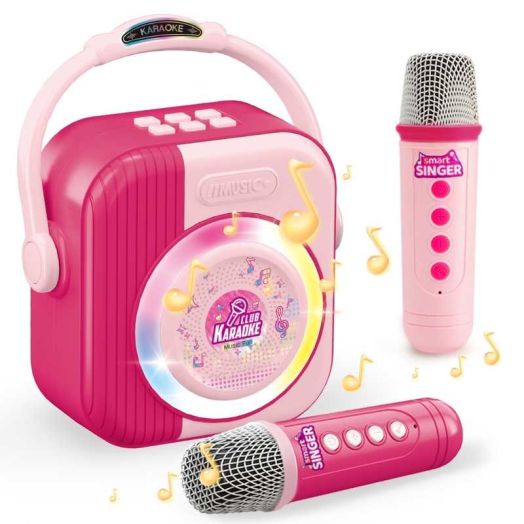 LINXUXIE Mini Karoke Machine for Kids, Wireless Pink Microphone Toys for Toddlers, Birthday Gifts for 3-5 5-8 Year Old
