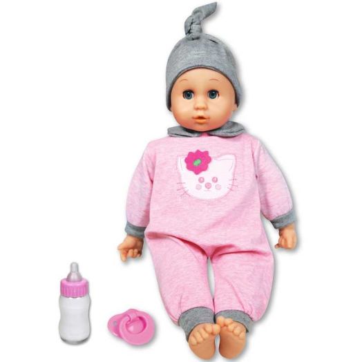 Lissi: 16" Blinking Eyes Baby Doll Cecilia - Pink-Pink- Kitty Outfit - Interactive, Sounds-Words-Expressions, Bottle & Pacifier Accessories, Kids 2+