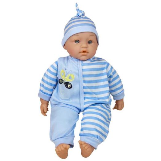 Lissi: 16" Talking Baby Doll - Blue & White Striped Butterfly Onesie, Matching Hat, 24 Interactive Sounds, Soft Body, Roleplay Toy, Kids-Toddlers 2+