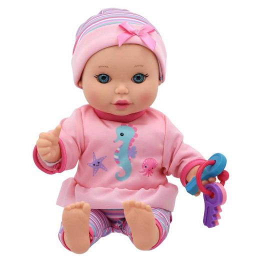 Little Darlings: Fun With Keys - 12" Baby Doll - Seahorse-Pink-Blue-Purple - Soft Body, Makes Sounds & Shakes Keys, Interactive Toy, Kids-Toddlers 2+