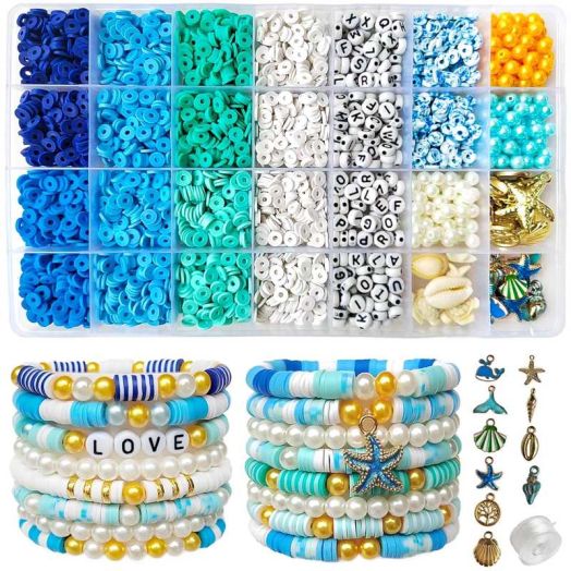 Ocean Style Pearl Bead Jewelry Making Kit, Acrylic Letters Loose Beads for Necklace Bracelet Making