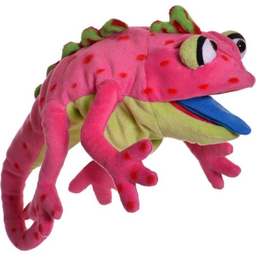 Living Puppets: Cammy The Pink Chameleon - 16" Plush Hand Puppet, Handmade, Moving Mouth, Soft Animal Companion Character, Play & Develop Toy, Kids 3+