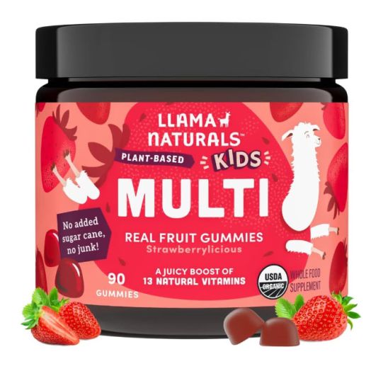 Llama Naturals Kids Organic Plant-Based Multivitamin, Simply Strawberry Flavor - 60 Fruit Gummies