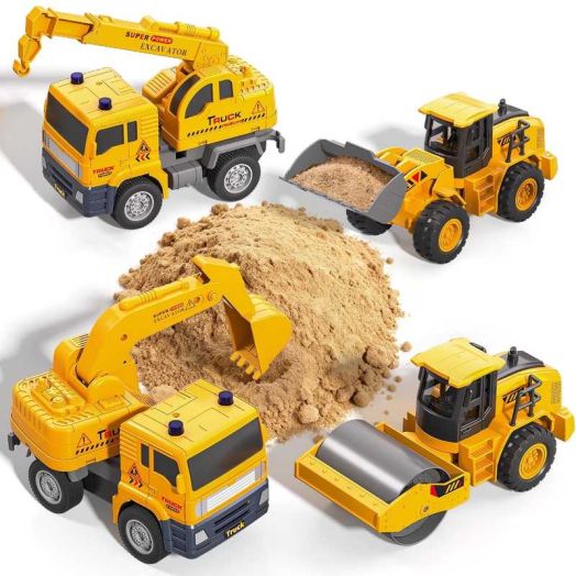 Lucky Doug ConstructionTruck Toy, 4 in 1 Construction Vehicle Toys - Excavators, Cranes, Bulldozer, Road Roller, Truck Toy for 3-6 Years Old Boy