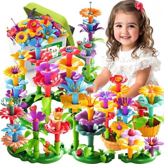 Lucky Doug Flower Garden Building Toys for Toddler Girls Ages 3-5-8, 81 Pcs Flower Garden Stem Toys, 3 4 5 6 7 8 Years Old Girls Gifts
