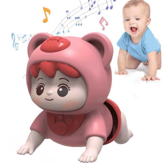 Lvelia Toddler Toy, Crawling Baby Toys for 6-12 Months, Fun Tummy Time Toys for Toddler with Music, Interactive Walking Moving Sensory Toys for Infant Baby Girls Boys 12 to 24 months,Pink