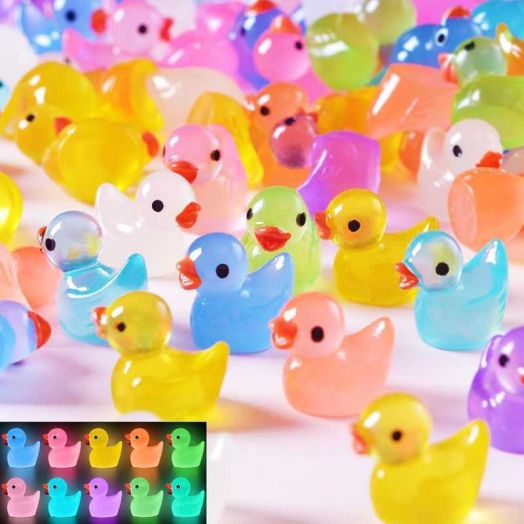 50 PCS Glow in The Dark Mini Ducks - Whimsical Luminous Ducklings for DIY Dollhouse/River Landscape/Vase Filler/Fairy Garden Decoration - Cute Bath Toy & Party Favors