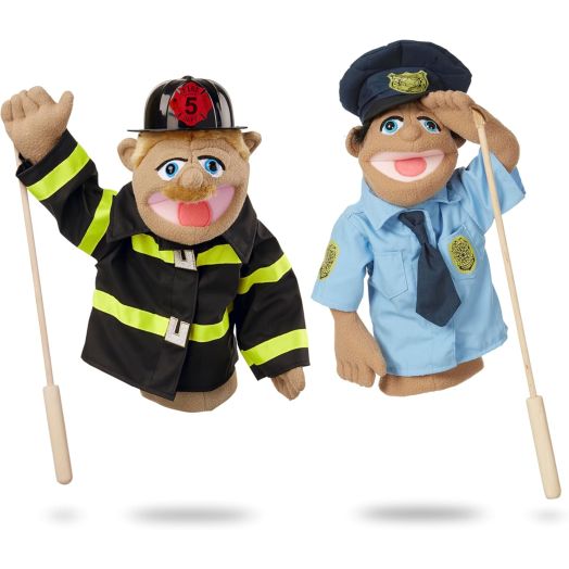Melissa & Doug Rescue Puppet Set - Police Officer and Firefighter - Soft, Plush Puppets For Kids Ages 3+