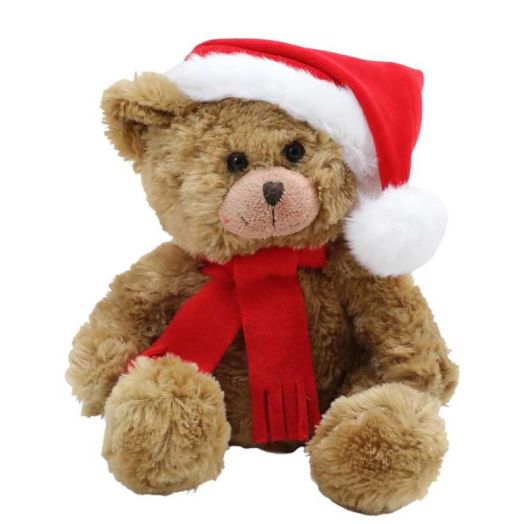 Made By Aliens Christmas Duffy Teddy Bear Stuffed Animal - Adorable Xmas Plush Toy with Hat and Scarf - Soft and Cuddly Winter Companion for Kids and Seniors - 10 inch (Brown)