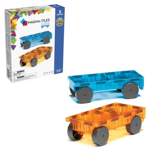 MAGNA-TILES Cars - Blue & Orange 2-Piece Magnetic Construction Set, The Original Magnetic Building Brand