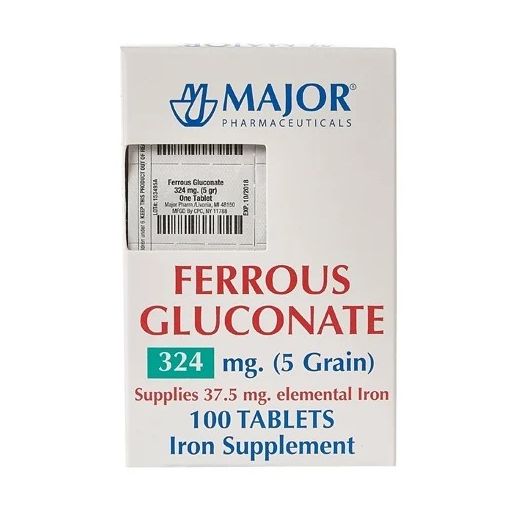 Major Pharmaceuticals Ferrous Gluconate, 324 mg Iron Supplement 100 Tablets