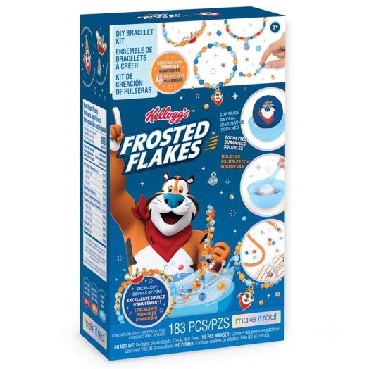 Make It Real: Kellogg's Cearlsly Cute - Frosted Flakes - DIY Bracelet Kit, 183 pcs, Tony The Tiger Charms, Create 4 Cereal Themed Bracelets, Tweens, Girls & Kids Ages 8+