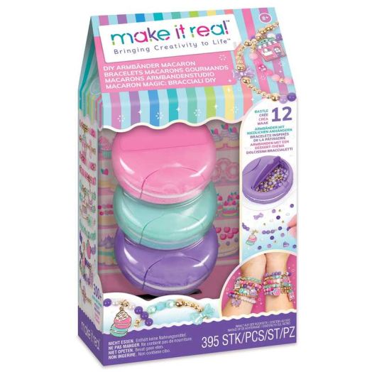 Make It Real: Macaron Bracelet Maker - 395pc, DIY Jewelry Craft Kit, Design & Make 12 Dazzling Bracelets, Dessert-Themed Beads & Charms, Girls-Kids 8+