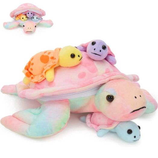 MaoGoLan 14" Sea Turtle Mommy Stuffed Animal with 3 Baby Turtles Plush Toys