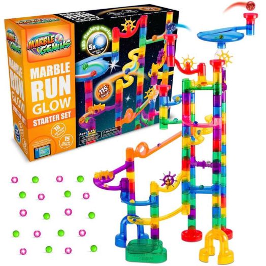 Marble Genius Glow Marble Run Starter Set - 115 Complete Pieces + Free Instruction App & Full Color Instruction Manual