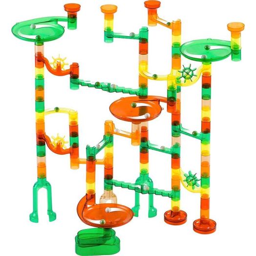 Marble Genius Marble Run Dinosaur Starter Set - 130 Complete Pieces + Free Instruction App (80 Translucent Marbulous Pieces + 50 Glass Marbles)