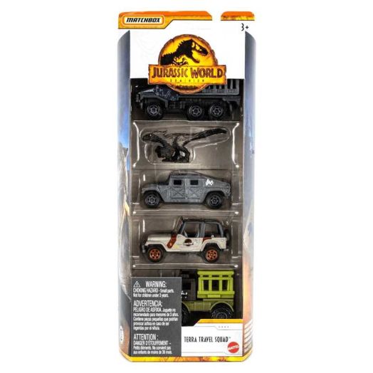 Matchbox Jurassic World Dominion 1:64 Die-cast Vehicle & Dinosaur 5-Packs, Terra Travel Squad