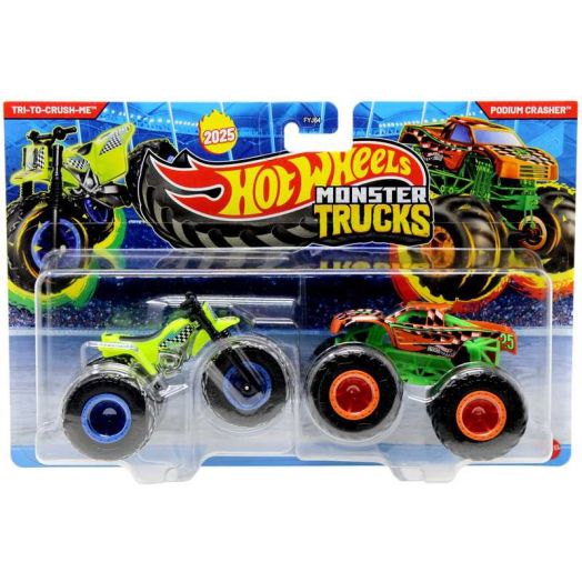 Hot Wheels Demolition Doubles Tri-To-Crush-Me & Podium Crasher Diecast Car 2-Pack