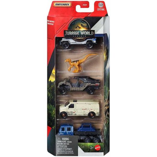Matchbox Jurassic World Rebirth Car, Truck Dinosaur Car 5 Pack 1:64 Scale, Rapid Getaway Unit