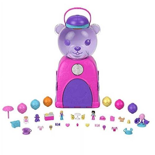 Polly Pocket Gumball Bear Playset, 4 Play Spaces, 32 Play Pieces: 2 Dolls, Non-Edible Gumballs & Reloadable Gumball Feature, 4 Years Old & Up
