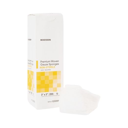 McKesson Premium Woven Cotton Gauze Sponges, 12-Ply 3 x 3 Inch Non-Sterile Pack of 200