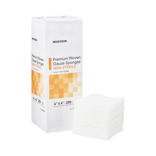 McKesson Premium Woven Gauze Sponge, Non-Sterile 16-Ply 4 x 4 Inch Pack of 200