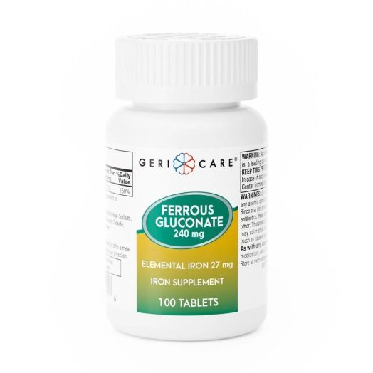 McKesson Geri-Care Ferrous Gluconate Iron Supplement, 240 mg Tablet Bottle of 100