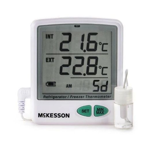 McKesson Digital Refrigerator/Freezer Thermometer with Alarm, Glycol Bottle Probe