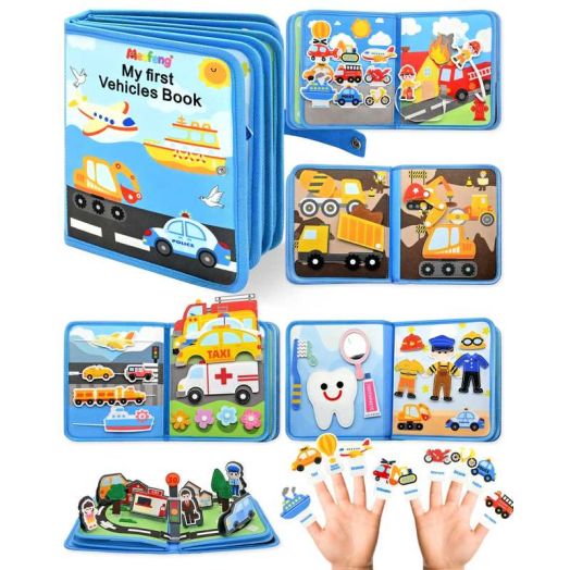 Meafeng Busy Board, Vehicles Busy Book Montessori Sensory Toys for Toddlers Age 1-3, Educational Learning Activity Board Travel Toys for Kids Toddlers