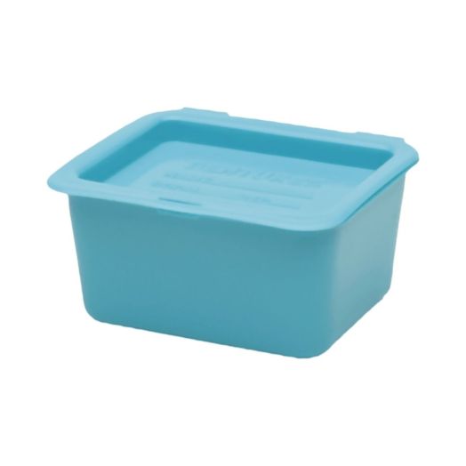 Medical Action Industries Medegen Denture Cup with Double-Hinged Lid, Blue