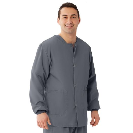 Medline AngelStat Unisex Snap-Front Warm-Up Scrub Jacket, Charcoal Medium