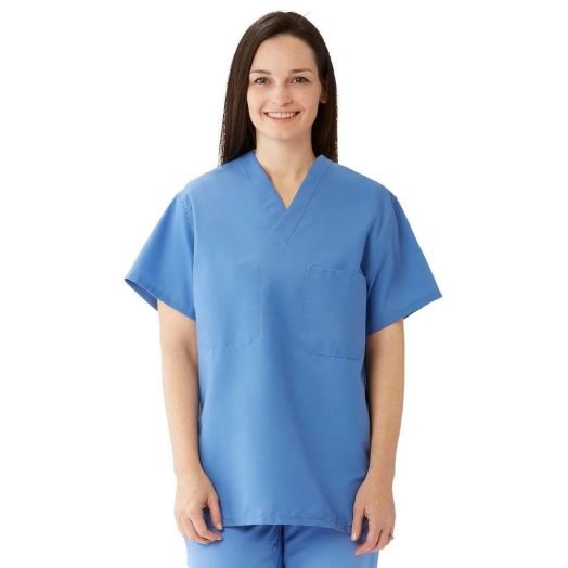 Medline ComfortEase Unisex Reversible Scrub Top, Rich Purple Small