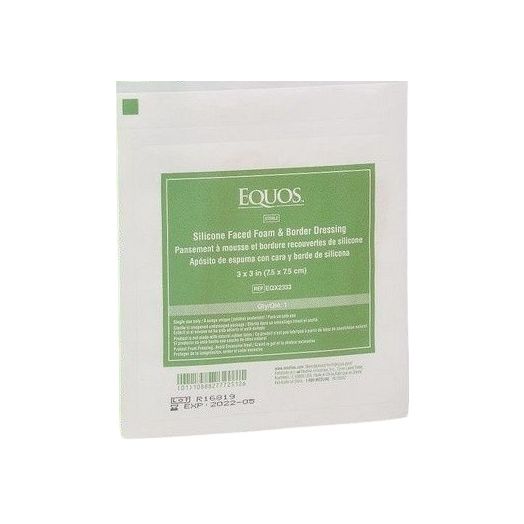 Medline EQUOS 5-Layer Square Foam Dressing with Silicone Adhesive, 3 x 3 Inch