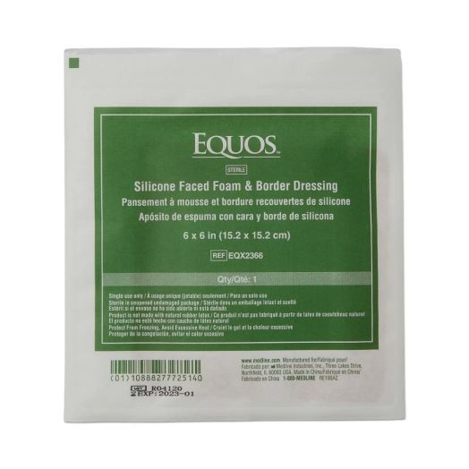 Medline EQUOS 5-Layer Square Foam Dressing with Silicone Adhesive, 6 x 6 Inch