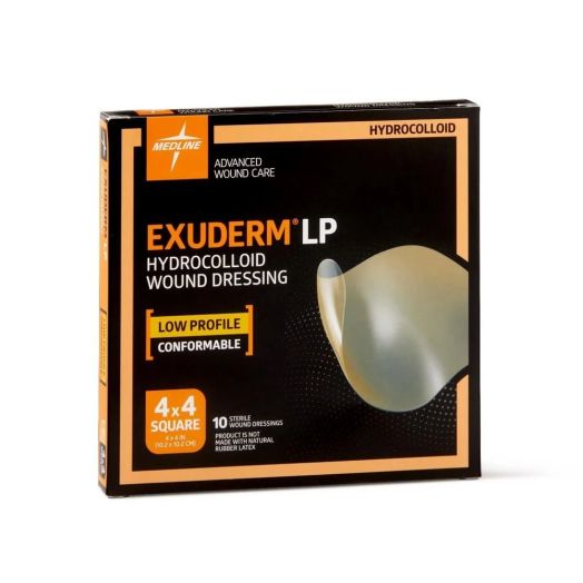 Medline Exuderm LP Low-Profile Hydrocolloid Wound Dressing, 4 Inch x 4 Inch