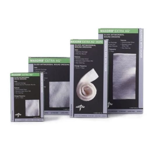Medline Maxorb Extra Ag+ Silver Antimicrobial Wound Dressing, 12 Inch Rope