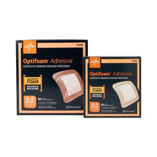 Medline Optifoam Adhesive Foam Wound Dressing, 4 x 4 Inch Square Sterile