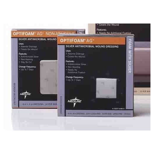 Medline Optifoam Antimicrobial Ag+ Silver Adhesive Foam Dressing, 4 x 4 Inch