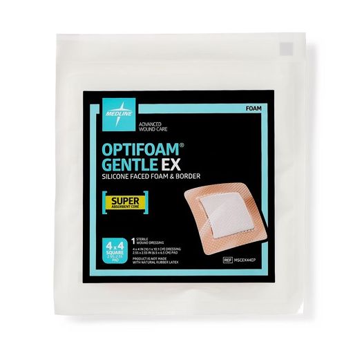 Medline Optifoam Gentle EX Bordered Foam Dressing, 4 x 4 Inch